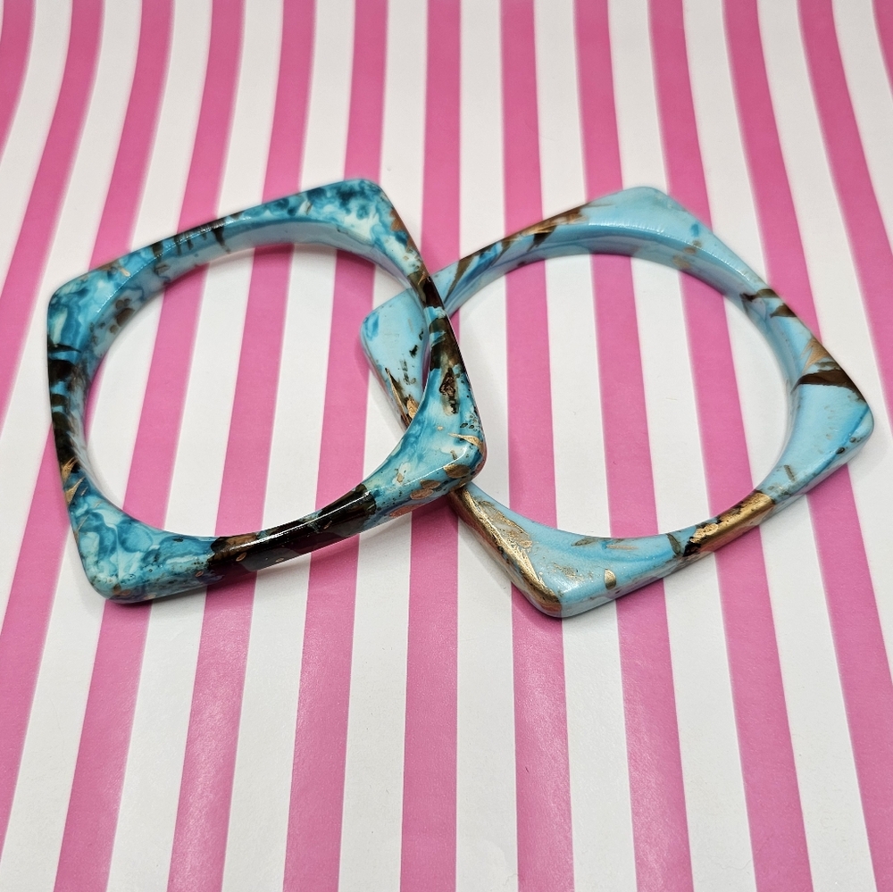 Set of 2 Turquoise and Gold Square Resin Bangles - Picture 2 of 5